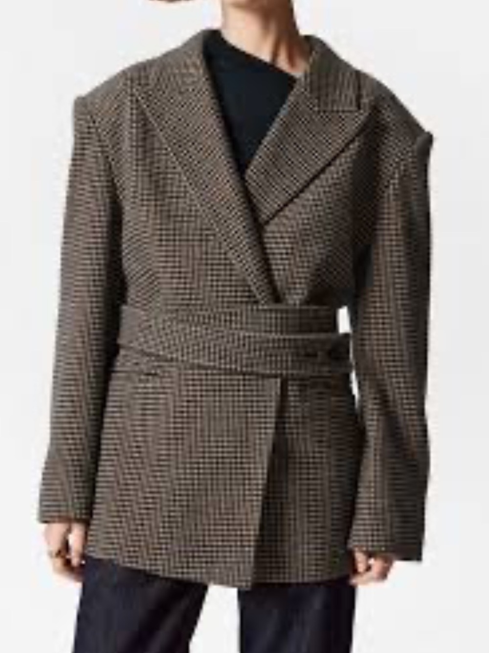 &other stories Belted wool Blazer brown dogtooth - Picture 13 of 16